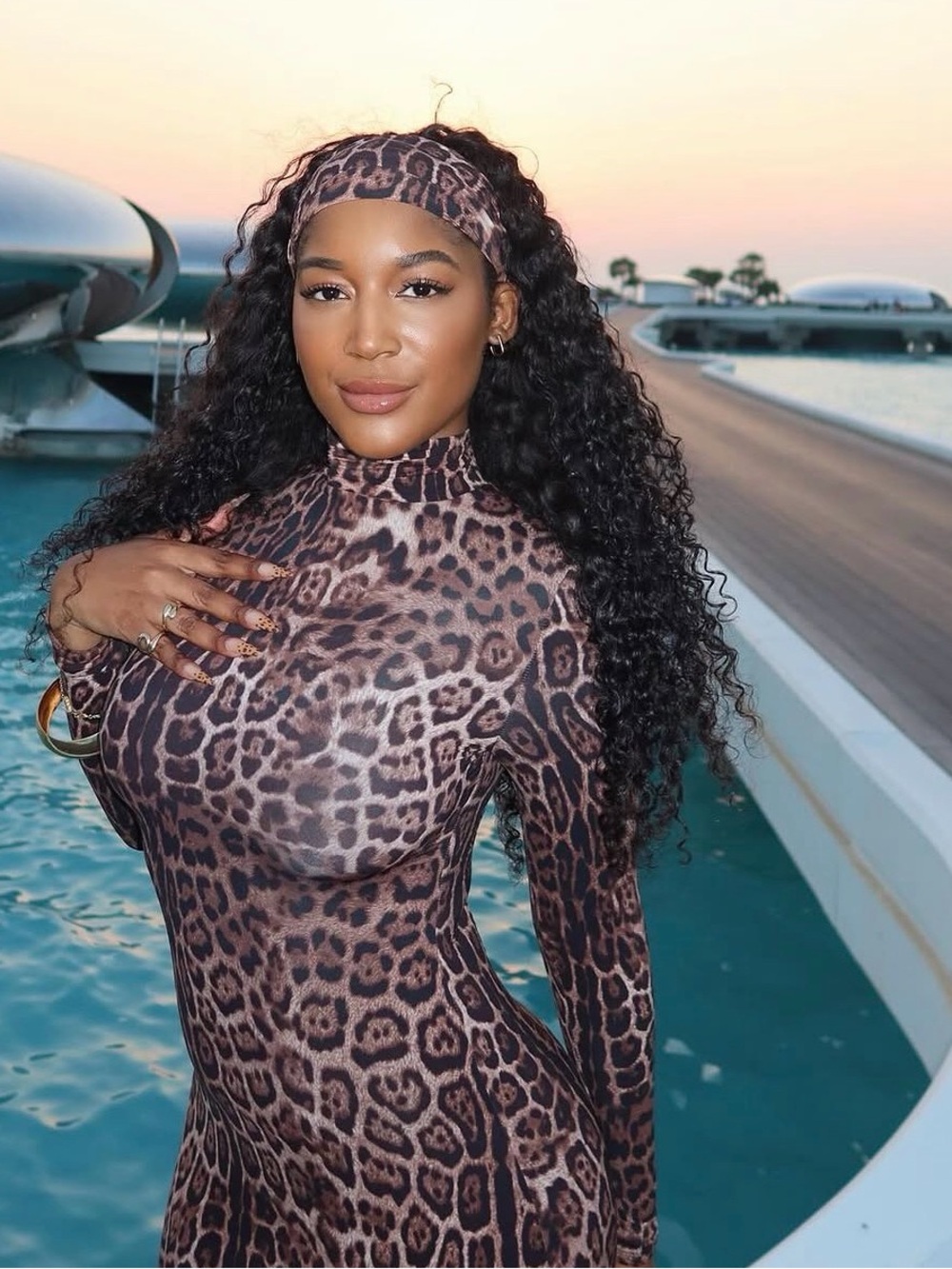 naked wardrobe Leopard Print Bodycon Dress with Headband - Brown/Black